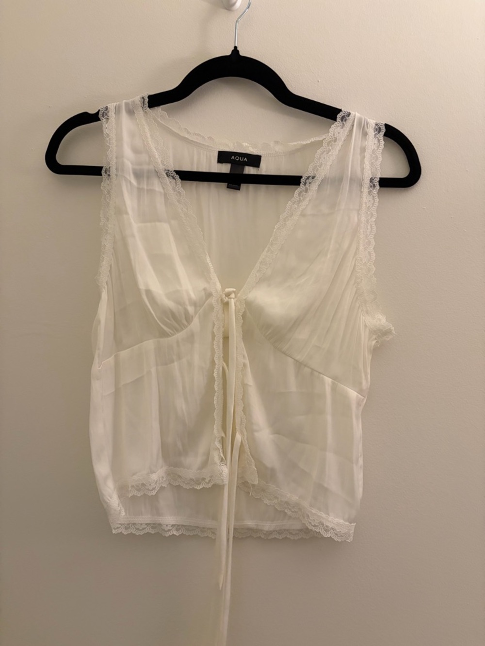 Aqua White Lace-Trim V-Neck Camisole